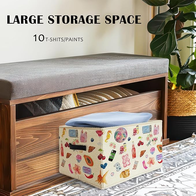 Preppy Y2K Aesthetic Storage Basket Bins With Handles for Girls Kids, Preppy Y2K Aesthetic Foldable Organizer Basket Toybox for Girls Room Nursery Bedroom Bathroom Clothes Toys Books