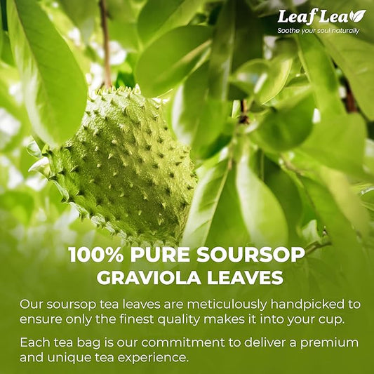 LeafLea 160 Premium Soursop Tea Bags, Natural & Pure Sour sop Graviola Tea Leave, Hoja Guanabana Leaf Herbal Tea Bags Variety Pack of 4, Digestive Support, Nutrient-Rich, Vegan, Sugar/Caffeine Free