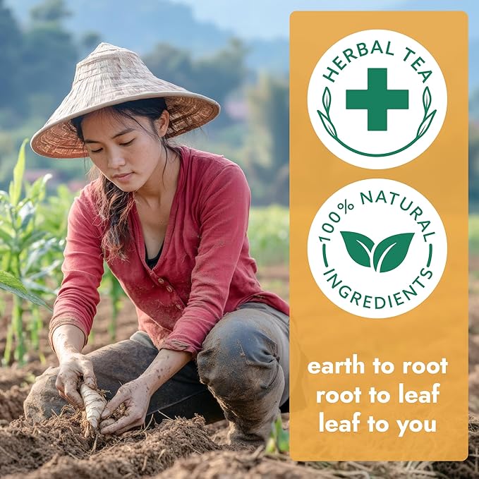 Vital Bloom 120 ct Ginger Tea Bags, Blend With Peppermint, Licorice, Lemongrass and Black Pepper, 100% Natural Ingredients, Bleach Free Tea Bags, Caffeine Free (Free Bamboo Tongs Included)