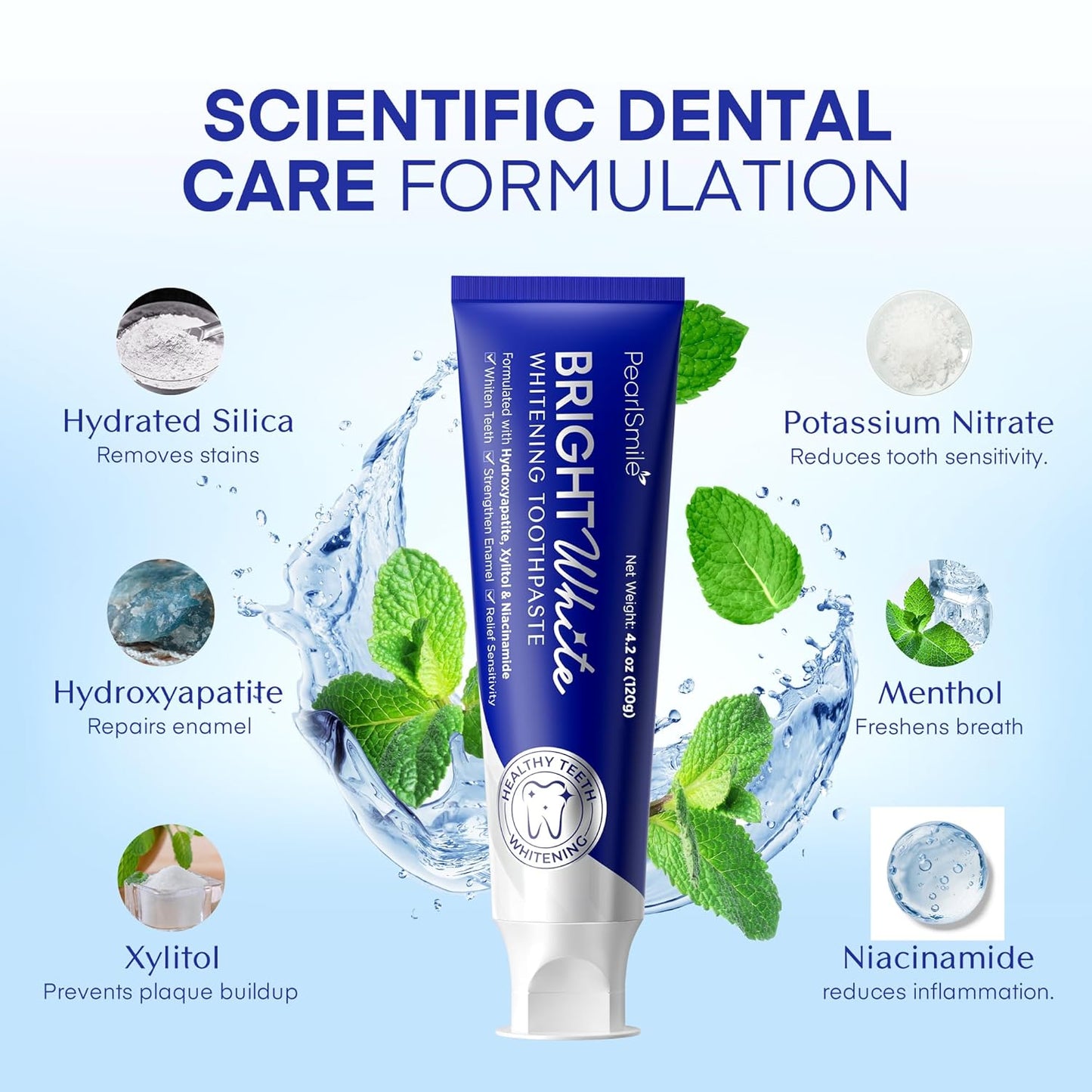 PearlSmile Hydroxyapatite Niacinamide Whitening Toothpaste – 5% Niacinamide + 10% Nano-Hydroxyapatite (nHAp) – Strengthens Enamel & Remineralizes – Fluoride-Free, 4.2oz (Pack of 1)