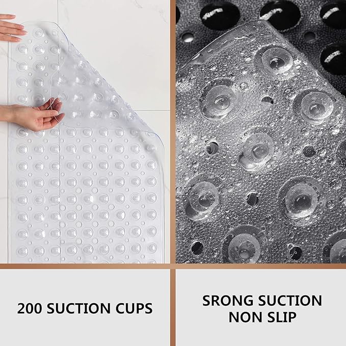 Upgrade Baby Bath Mat Non Slip Extra Long Bathtub Mat for Kids 40 X 16 Inch - Eco Friendly Bath Tub Mat with 200 Big Suction Cups,Machine Washable Shower Mat,Clear