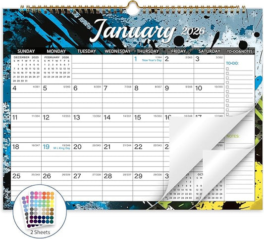 2026 Calendar, Wall Calendar 2026-2027, 18 Month Calendar January 2026 - June 2027, 14.8" X 11.5", Calendar with Twin-Wire Binding, Hanging Hook and Julian Dates (Colorful Ink)