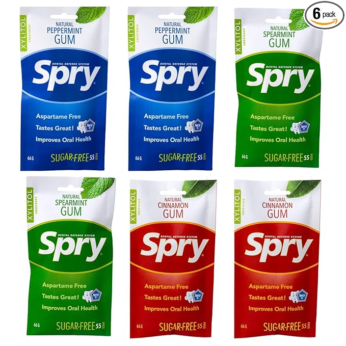 Spry On The Go Fresh Natural Xylitol Chewing Gum Dental Defense System - Aspartame-Free, Sugar-Free, Non-GMO (Variety, 55 Count - Pack of 6)