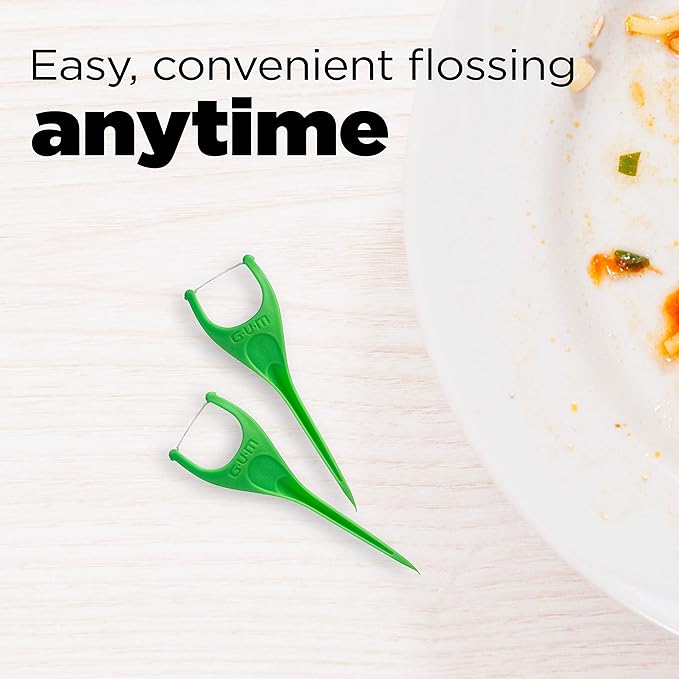 GUM Angled Floss Picks, Perfect for Tight Teeth, Extra Strong Shred-Resistant Dental Floss, Angled for Easy Reach, Dental Flossers for Adults, Fresh Mint Flavor, 75 Count