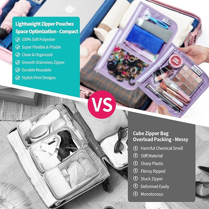 TSA Approved Toiletry Bag, Set of 3 Clear Travel Toiletry Bag Quart Size Zipper Travel Pouch, Waterproof Makeup Cosmetic Bag for Women Men Kids Toiletries Carry on, Purple Large