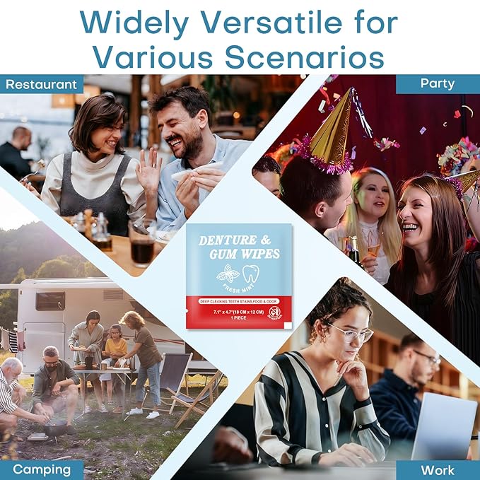 Denture Cleaner Wipes Disposable Teeth Gum Retainer Wipe Oral Care, Tooth Gums Cleaning Dental Dentures Tablets, Denture Adhesive Food Debris Braces Stain Odor Remover for Adults Elderly Mint 200 Pcs