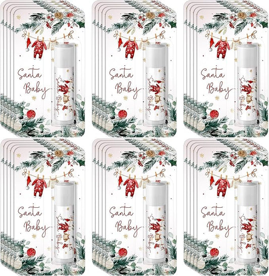 30 Pack Santa Baby Shower Games Prizes Party Gifts Bulk Lip Balms Favors for Winners Adults Guests Gender Reveal Favors Decorations Baby Shower Souvenirs Gift Bags Stuffers