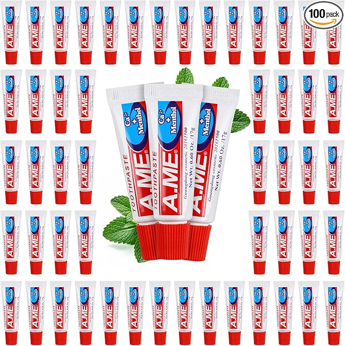Toothpaste Bulk Travel Size, Disposable Small Travel Portable Mini Compact Pocket Size Toothpaste for Bad Breath, Vacation/Hotel/Camping Shelter/Homeless/Nursing Home/Charity 0.6 oz/ 17g (100 Tubes)