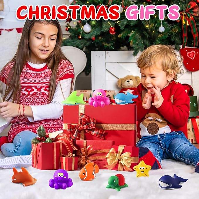 Color Changing No Hole Bath Toys for Kids Ages 1-3 4-8, Toddler Bath Toys, Sea Creatures Christmas Stocking Stuffers Christmas Birthday Gifts Pool Bathub Beach Water Toys Sea Animal with Drying Bag