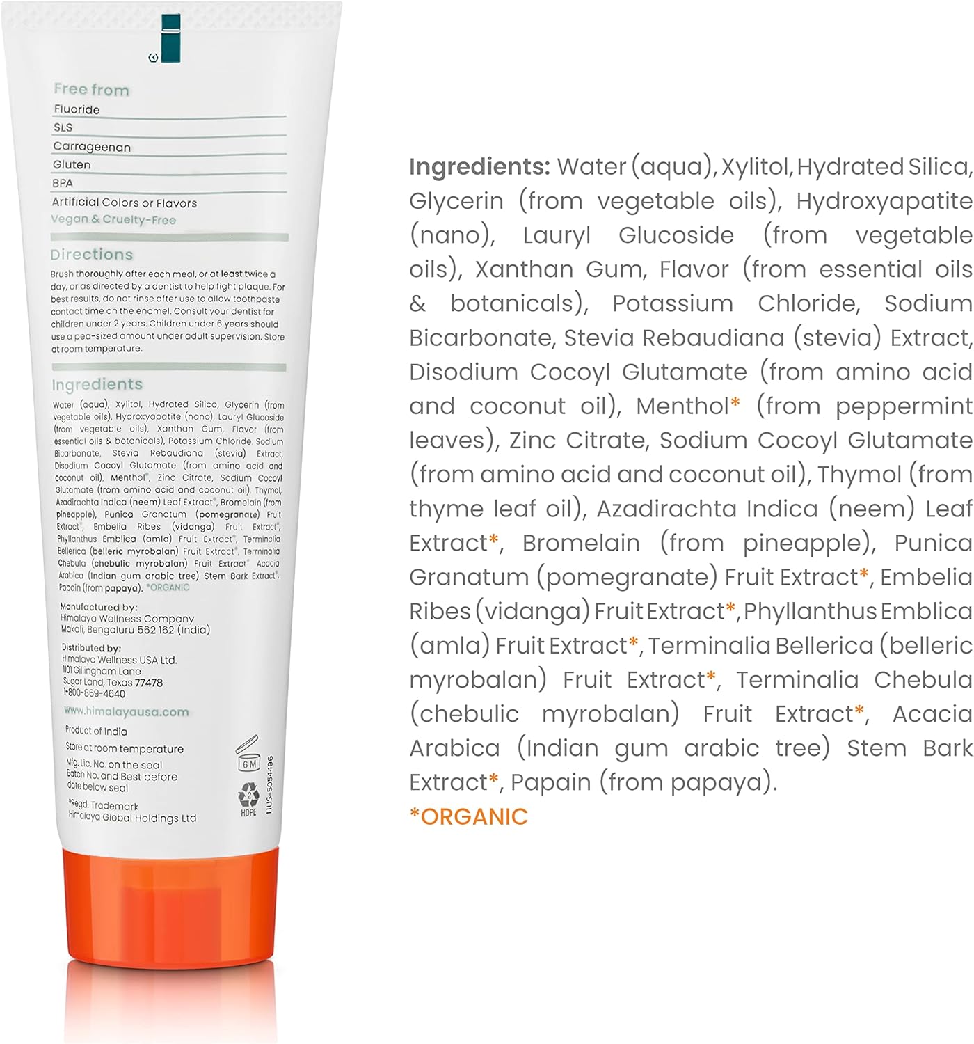 Himalaya Botanique Whitening + Hydroxyapatite Toothpaste, Mint Flavor - Nano Hydroxyapatite to Support Remineralization and Restore Enamel to Strengthen Teeth - Vegan, Gluten Free, 4 oz (Pack of 4)