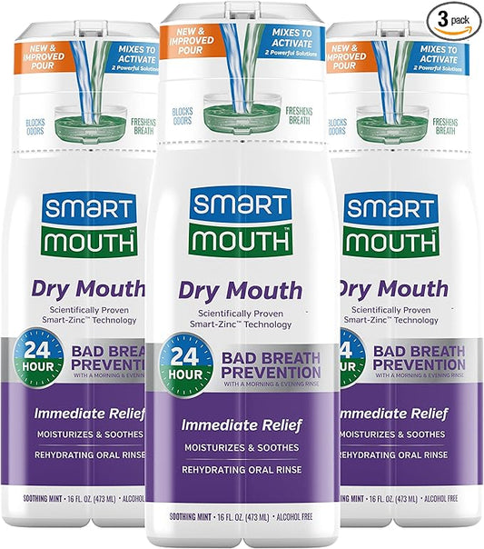 SmartMouth Activated Dry Mouth Mouthwash, Dry Mouth and Bad Breath Relief, Mint, 16 fl oz, 3 Pack