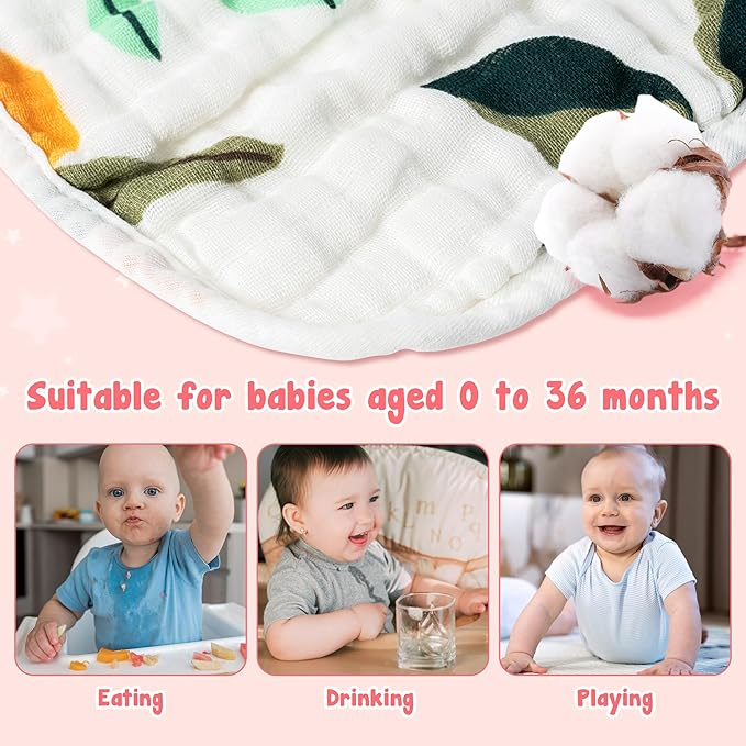 Zainpe 6Pcs Snap Muslin Cotton Baby Bibs Summer Cactus Patterns Infants Drooling Bib, Soft Absorbent Adjustable Burp Cloths for Newborns Girls Boys Toddlers Teething Eating Feeding 0 to 36 Months