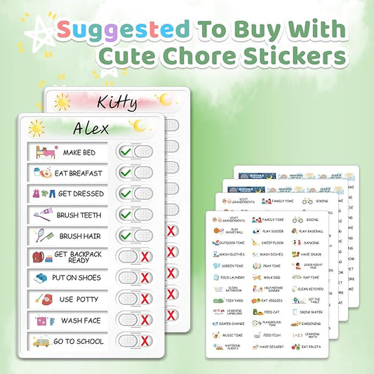 Upgraded Slider Dry Erase Chore Chart for Kids, Whiteboard Magnetic Chore Chart for 2 Kids, Reusable Morning/Bedtime Routine Chart for Kid Toddlers Teens Adult, Visual Schedule for Kid with Autism