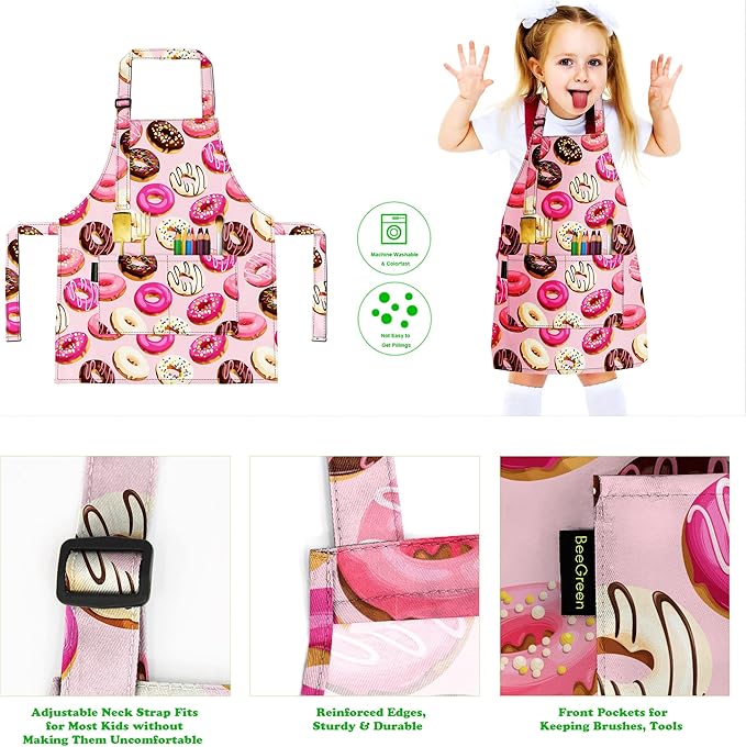 BeeGreen Kids Cooking Aprons w Adjustable Strap Kitchen Aprons w Front Pocket for Kids Toddler Painting Baking Artist