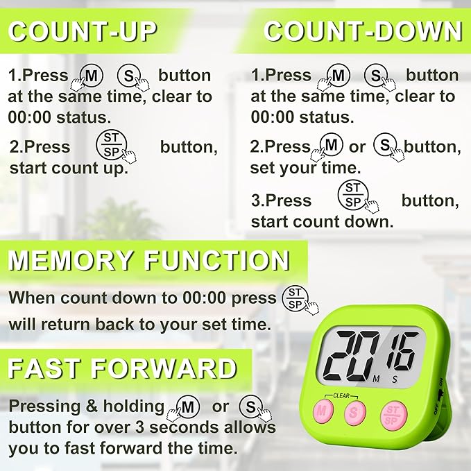 ZILLEEN Classroom Timer for Kids Teachers 12 Pack Digital Tmers, Blue & Green