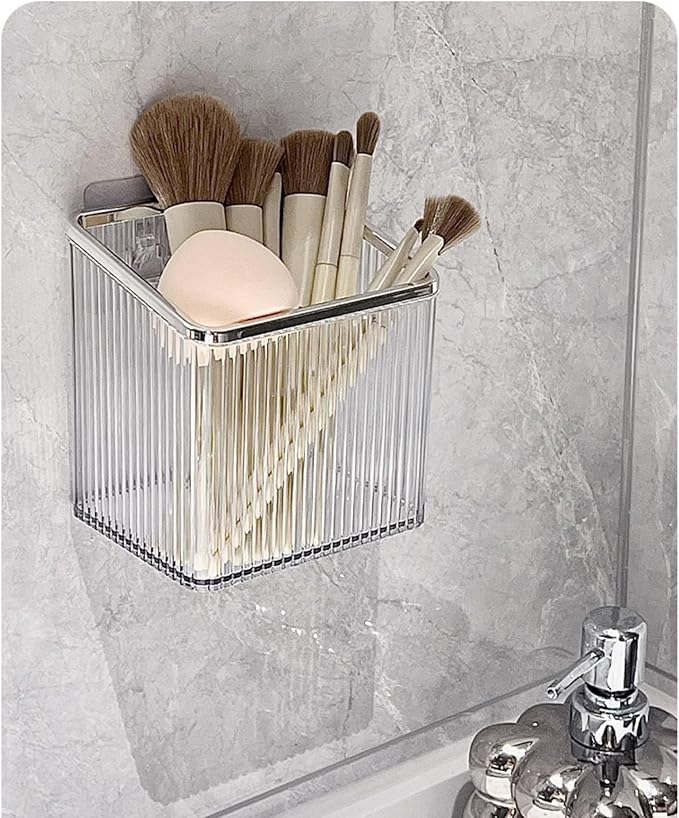 2 Pack Wall Toothbrush Holder for Shower Adhesive Shower Holder for Tooth Brush,Electric Toothbrush,Toothpaste,Razor,Makeup Brush,Hanging Wall Storage Organizer Bucket(Silver)