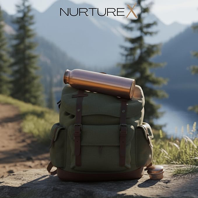 Pure Copper Water, Bottle 34 Oz / 1 Liter, Leak-Proof, Joint-Free, Anti-Tarnish Protective Coating, Handcrafted, Eco-Friendly & Ayurvedic Drinkware for Yoga, Gym & Office - Smooth