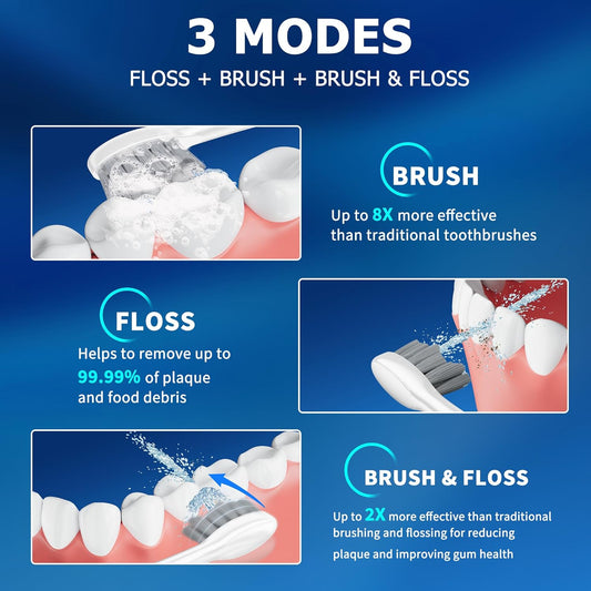 Electric Toothbrush with Water Flosser, Advanced 2.0 Flossing Toothbrush Combo in One with 5 Brush Modes & 3 Floss Speeds,500 ML Cordless,for Adults,Teeth, Gums, Braces, Dental Care,White
