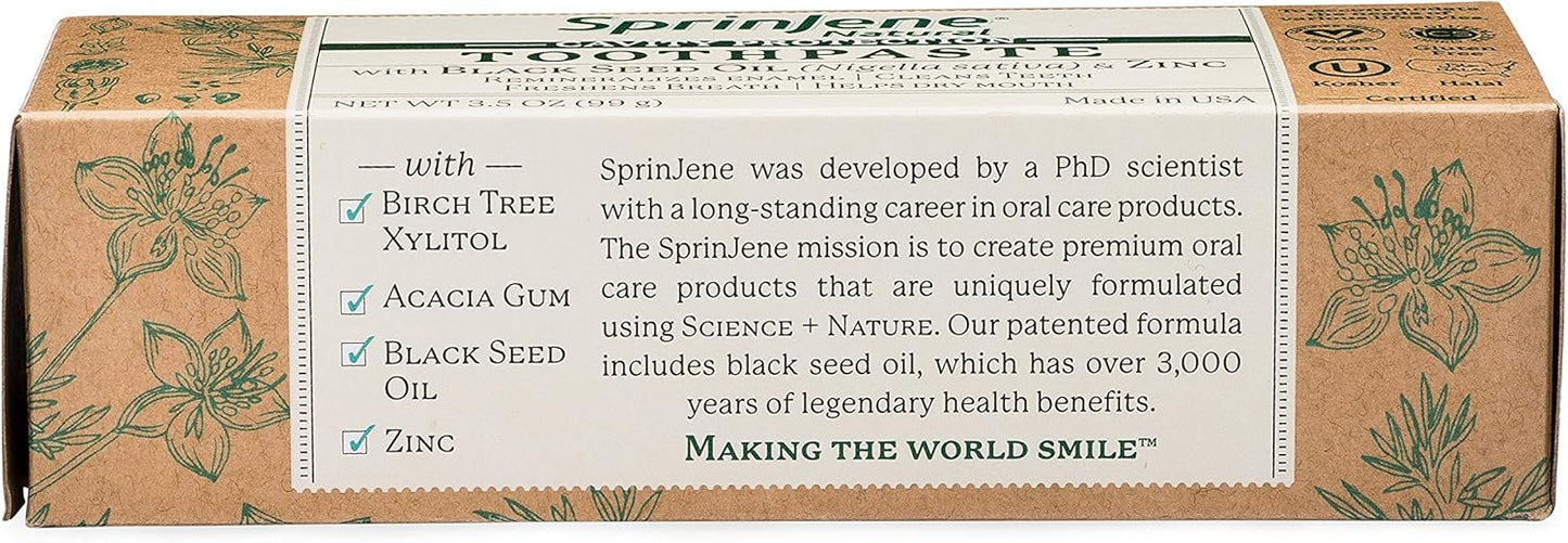 SprinJene Natural Fluoride Toothpaste – Natural Toothpaste for Gum Health & Cavity Protection – Patented Black Seed Oil & Zinc Formula for Healthy Teeth & Gums – Made in The USA (1 Pack)