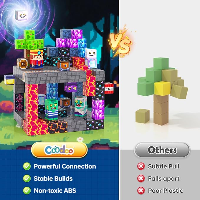 Coodoo Magnetic Blocks Mine Magnet World Kids Toys, Magnetic Building Blocks STEM Outdoor Toys for 3-5 5-7 4-8 Years Old Boys & Girls, Sensory Kids Games and Birthday Gifts for Age 3+ Years Old