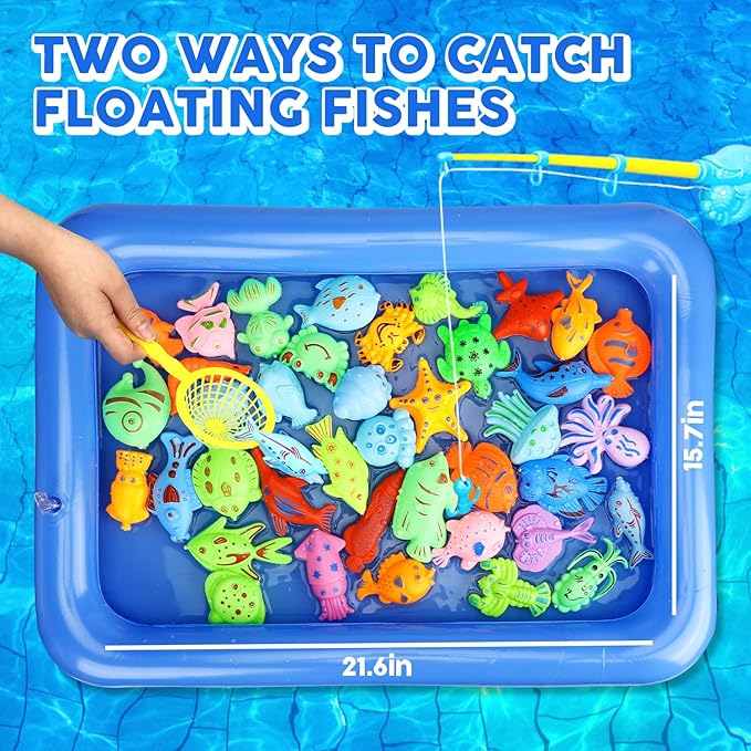 TOY Life 2-Player Magnetic Fishing Game for Kids 3-5 - Toddler Fishing Pole Set with Fish Toys - Bath & Pool Toys - Water Table Accessories - Educational Fishing Toy Rod for Boys Girls