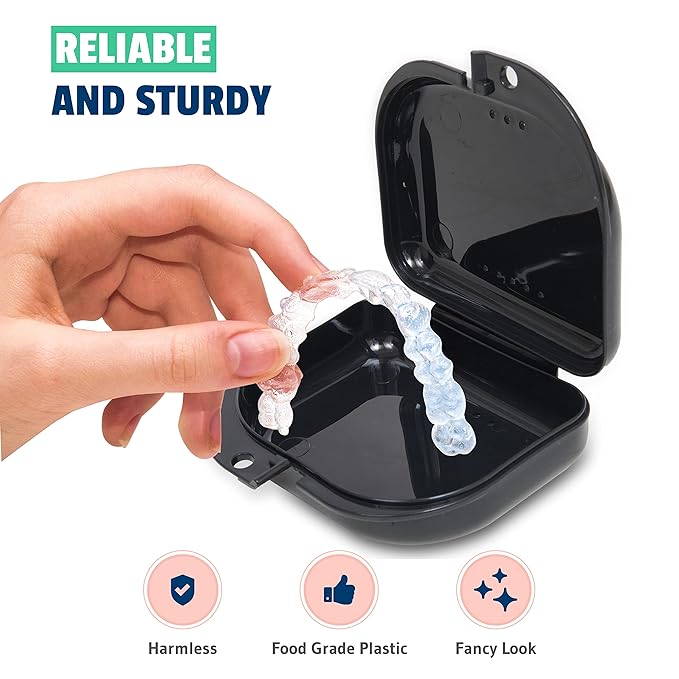 Retainer Case - Pack of 2 - Odorless Mouth Guard Case-Retainer Holder-Ventilated, Durable & Hygienic Night Guard Case for Carrying and Protecting Braces, Partial Dentures & Aligners-3.14 x 3.14 x 1.1