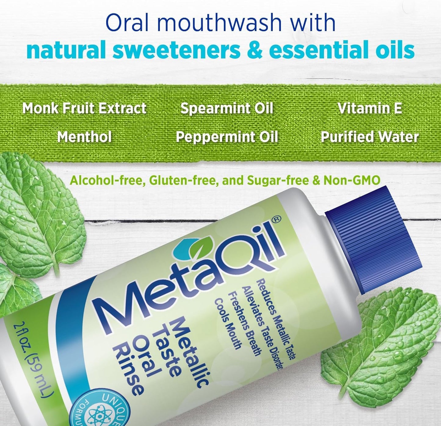 MetaQil Oral Rinse, Proven to Relieve Metallic, Bitter and Other Taste Disorders, Made from 8 Core Ingredients, Cools and Freshens Breath, Travel-Friendly Bottle, 1 Count