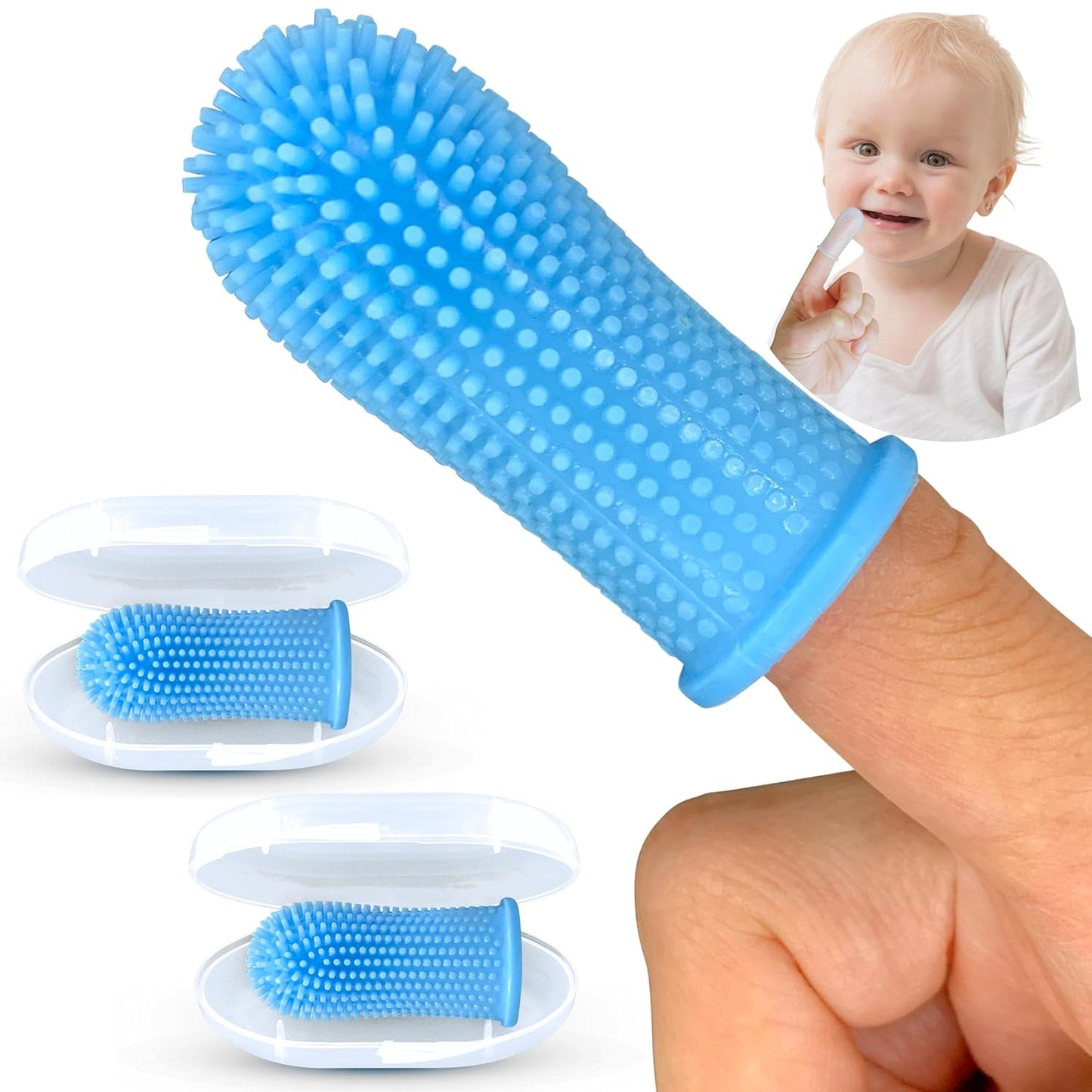 Baby Toothbrush, 360 Degree Bristle Silicone Baby Toothbrush 6 to 12 Months, and Toddler Toothbrushes 1-2, Set of 2 - Blue