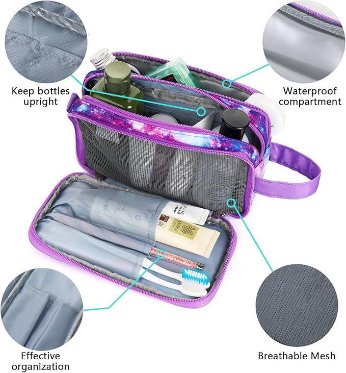 Galaxy-Purple Travel Toiletry Bag, Waterproof Hanging Wash Bag Toiletries for Girls, Kid
