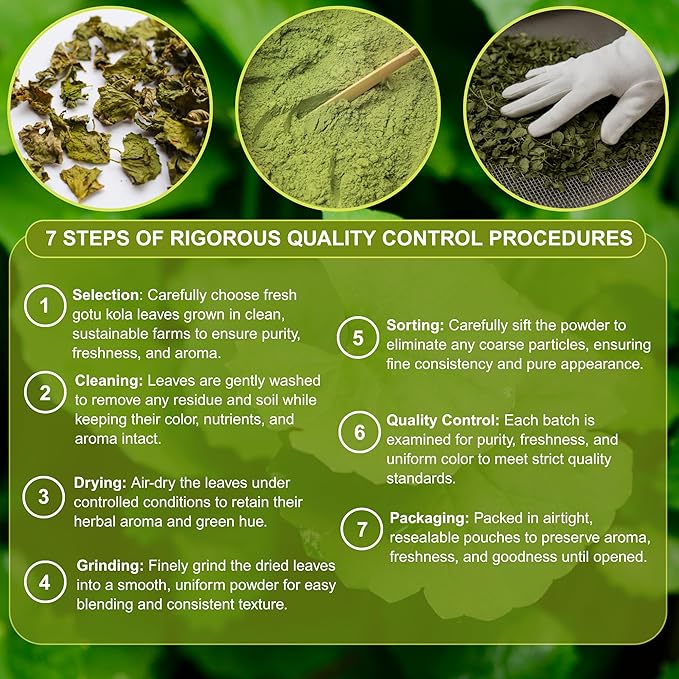 BOTAMONY Organic Gotu Kola Powder 7oz, Centella Asiatica Herbal, Non-GMO Vegan Gluten-Free, Traditionally Used in Ayurveda for Focus and Daily Vitality, Fine Leaf Powder