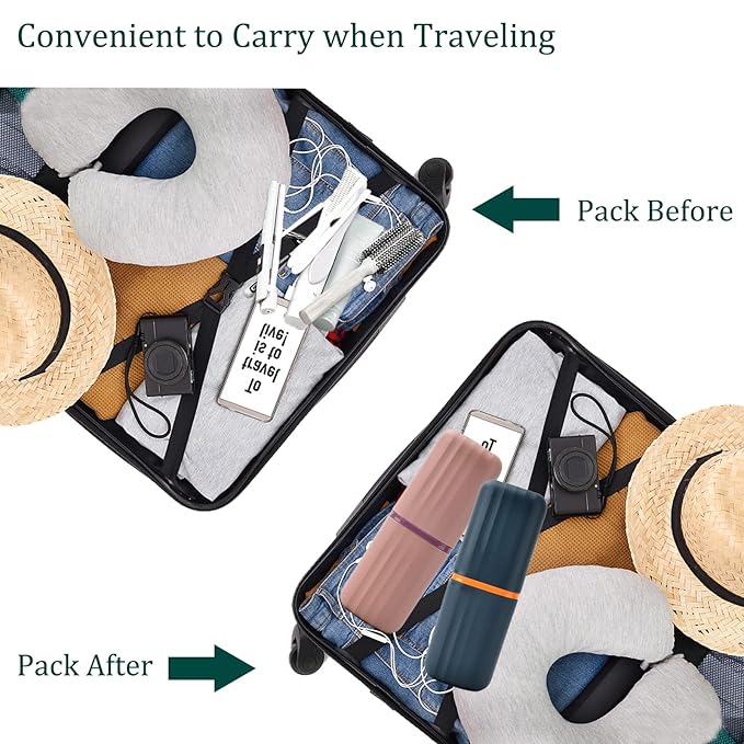 2Pcs Travel Toothbrush Cup Case, Portable Toothbrush Holder Case for Traveling, Camping, Business Trip and School, Plastic Toothbrushes Toothpaste Set with Two Colors (Navy blue and Lotus color)