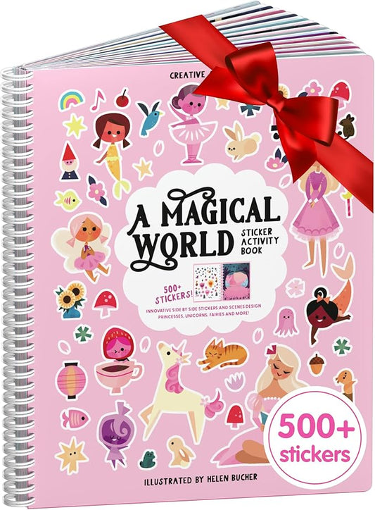 Cupkin Princess Sticker Book Activity for Kids, A Magical World by Cupkin, Toddler Airplane Travel Essentials, 500+ Stickers for Kids 12 Scenes + Coloring Book Pages, Princess Gift, Crafts Ages 2-8