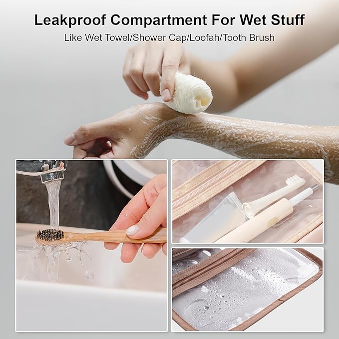 Everfun Hanging Travel Toiletry Bag for Women Traveling With Leakproof Compartment Makeup Cosmetic Organizer Dopp Kit Travel Accessories Essentials Must Have