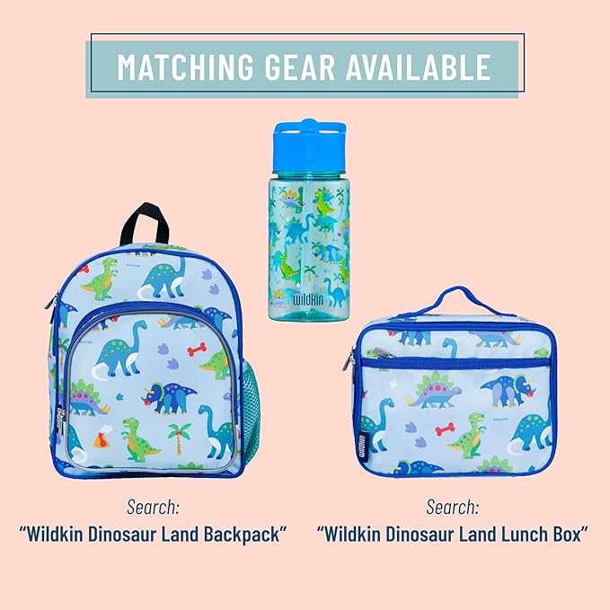 Wildkin Kids 16 Oz Water Bottle – BPA-Free Tritan, Leak-Proof Lid, Durable & Easy to Clean - Dinosaur Land