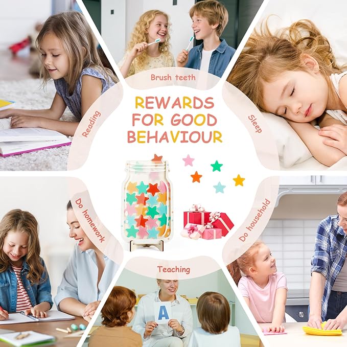 Magnetic Reward Jars for Kids,Personalized Reward Jar with Colorful Letter Stickers,Good Behavior Responsibility Training Tool for Kids,Ideal for Classroom and Home Reward System (Star)