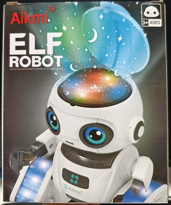 Aikmi Robot Toys for Kids 5-7, Rechargeable Remote Control Robot with Projector Night Light for Kids, Gesture Sensor, Music, Toys for 6 Year Old Boys Girls Birthday Present Boy Toy (White)