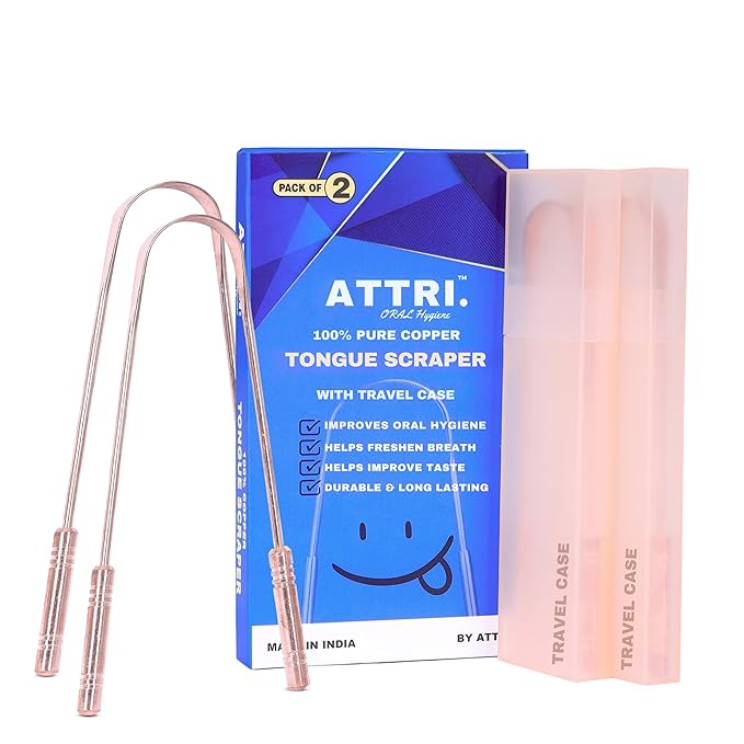 100% Pure Copper Tongue Scraper with Travel cases for Adults and Kids - Durable Tongue cleaner Copper - Tough Scrapper Oral Care -Ayurvedic Copper Tongue Srubber-Best Tongue cleaner