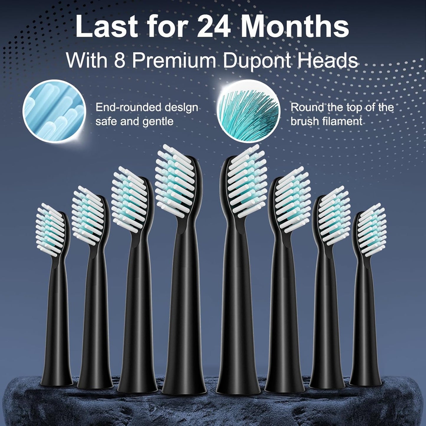 Rechargeable Electric Toothbrush, 8 Brush Heads, with 100 Day Battery Life, 5 Cleaning Modes, Fast Type-C Charging, Comes with Portable Travel Case & Holder, Black