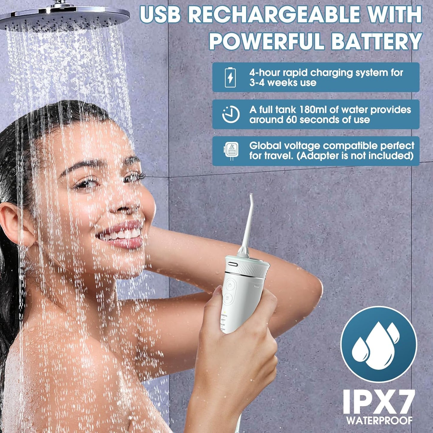 HANGSUN Water Flossers for Teeth, Cordless Compact Travel - Deep Plaque Removal, 30 Days Battery, 3+1 Modes (DIY 8 Levels), 6 Nozzles for Braces/Sensitive Gums, IPX7, 180ml Collapsible Tank, Green