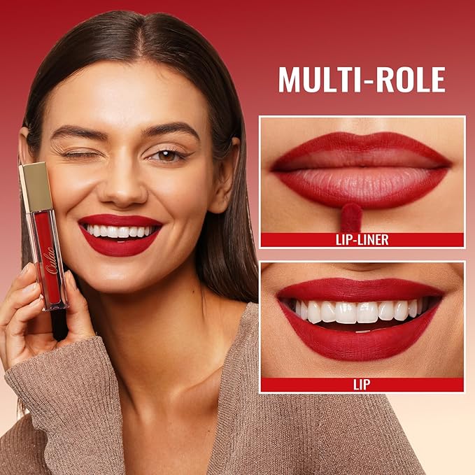 Oulac Matte Liquid Red Lipstick for Women, Deep Red Lip Gloss Creamy Matte Texture, Waterproof, Non-Stick Cup, Extra-Pigmented Lip Tint Stain with Vitamin E & Rose Oil, Vegan, Cruelty-Free, M01
