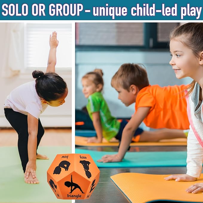 Yoga Dice - Yoga for Kids, Pose and Play Peaceful Kids Stretching Gymnastics Games and PE Equipment for Elementary School, Kindergarten, and Preschool, 12-Sided Foam Large Dice for Children