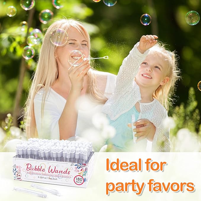 180 Pack Bubble Wands Bulk, Party Favors for Weddings, Anniversaries, Celebrations, Graduation, Birthday, Summer Toys for Kids Adults by Inscraft