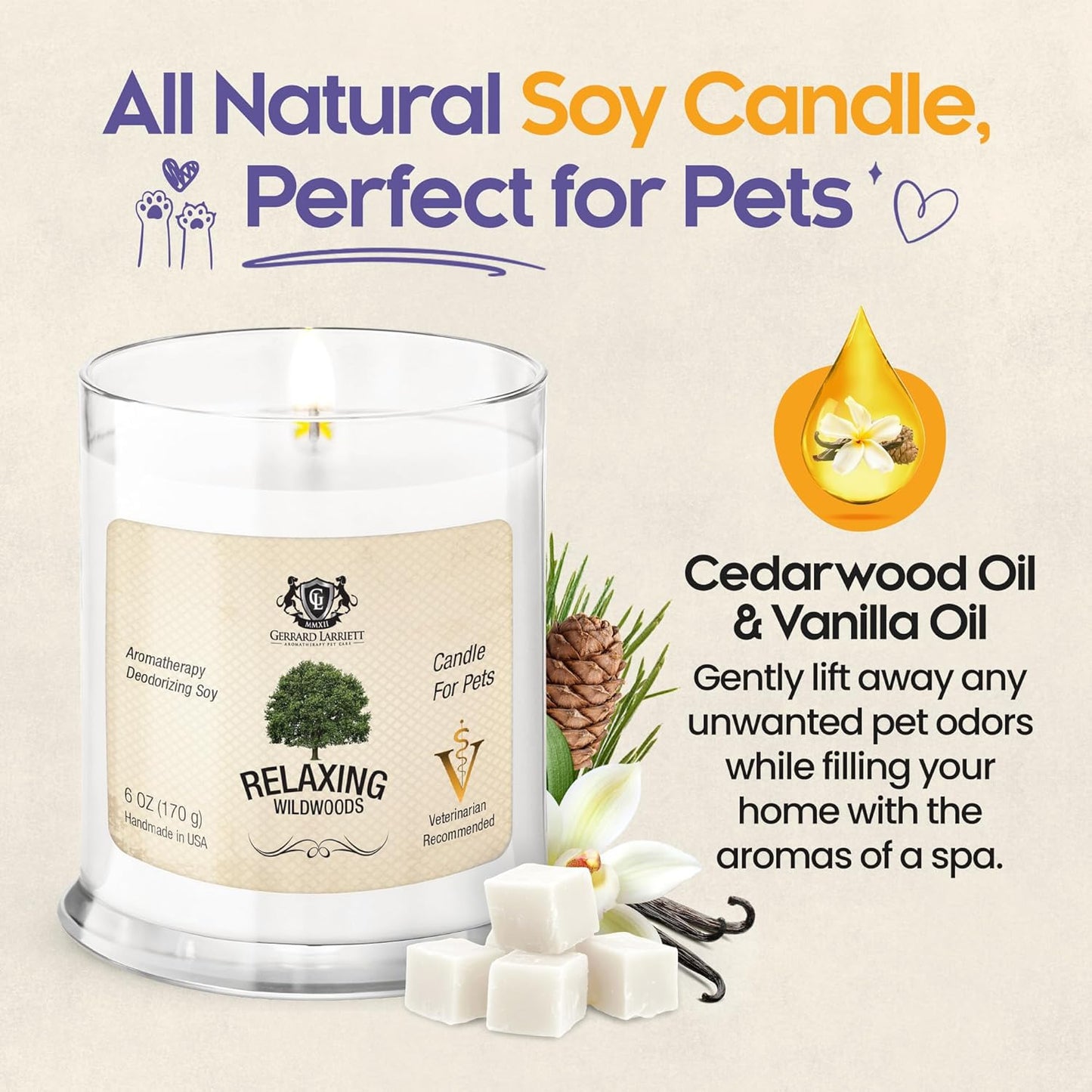 Pet Odor Eliminator Candle Relaxing Wildwoods Scented Candle, Calming Candles Aromatherapy for Home Decor, Soy Wax Pet Candles Odor Eliminator for Animal Lover, Aromatherapy by Gerrard Larriett