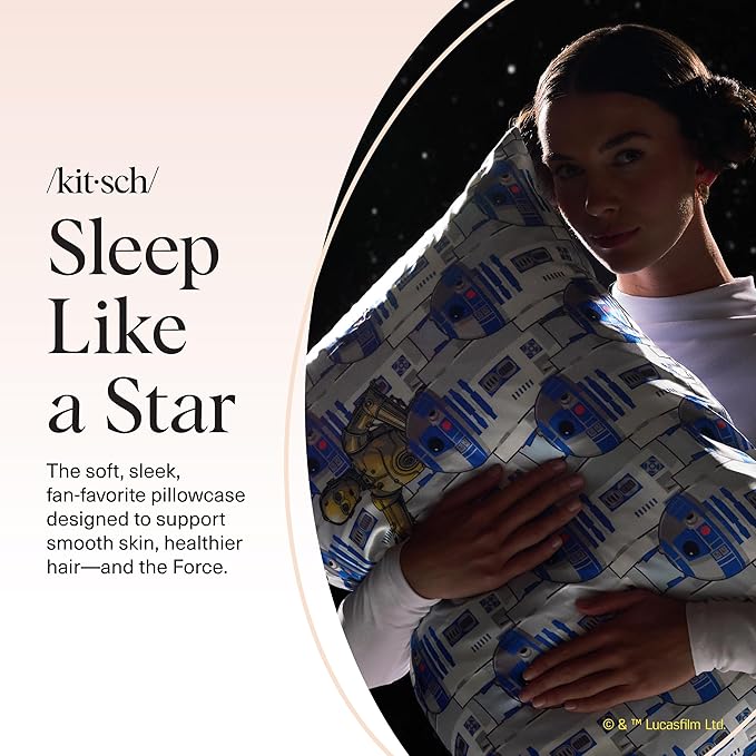 Kitsch x Star Wars R2-D2 & C-3PO Satin Pillowcase | Satin Pillowcase with Zipper, Better Than Silk Pillowcase | Frizz-Reducing Pillow Case for Hair & Skin Care, Cooling & Breathable - Standard