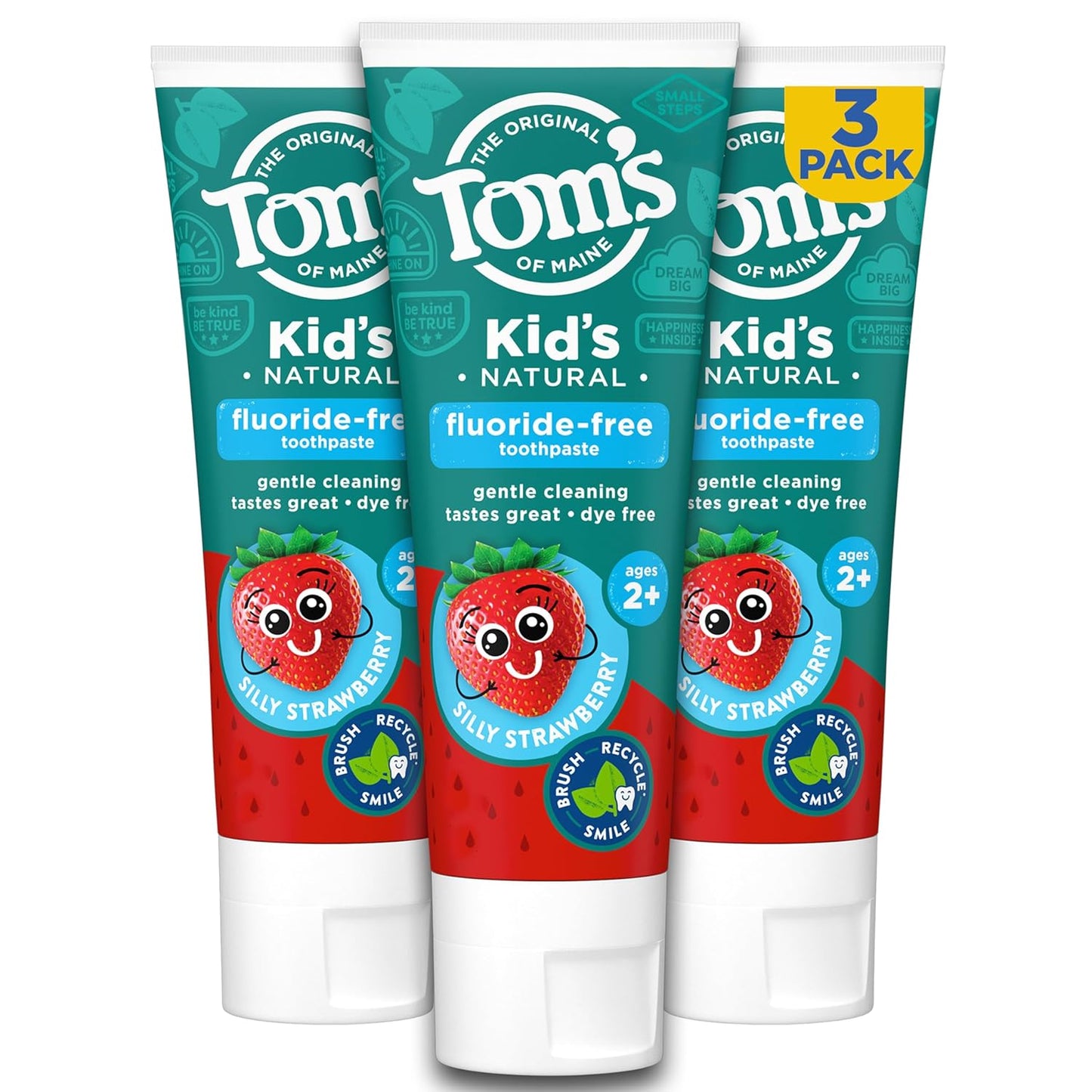 Tom's of Maine Natural Kid's Fluoride Free Toothpaste, Ages 2+, Silly Strawberry, 5.1 oz. 3-Pack (back in original formula)