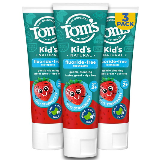 Tom's of Maine Natural Kid's Fluoride Free Toothpaste, Ages 2+, Silly Strawberry, 5.1 oz. 3-Pack (back in original formula)