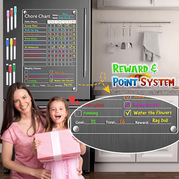 Acrylic Magnetic Chore Chart for Kids,Chores Chart for Fridge Refrigerator,Dry Erase Behavior Chore Chart for Multiple Kids,Reward Chart for Multiple Kids Teens Adults Family,8"x12" (White-1 Pack)