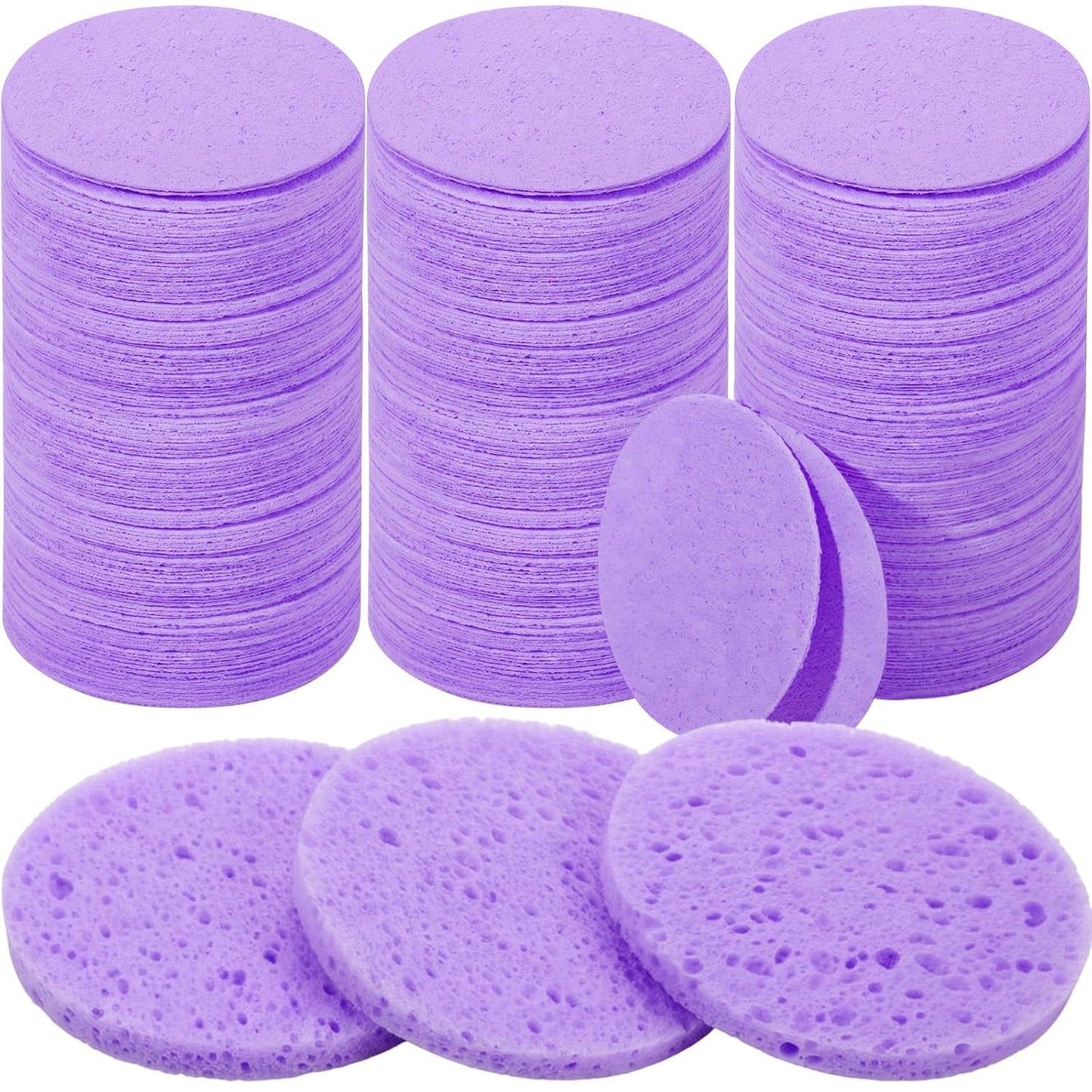 Amyhill 300 Count Compressed Facial Sponges Natural Face Sponges for Cleansing Disposable Facial Exfoliating Pads for Estheticians(Purple)