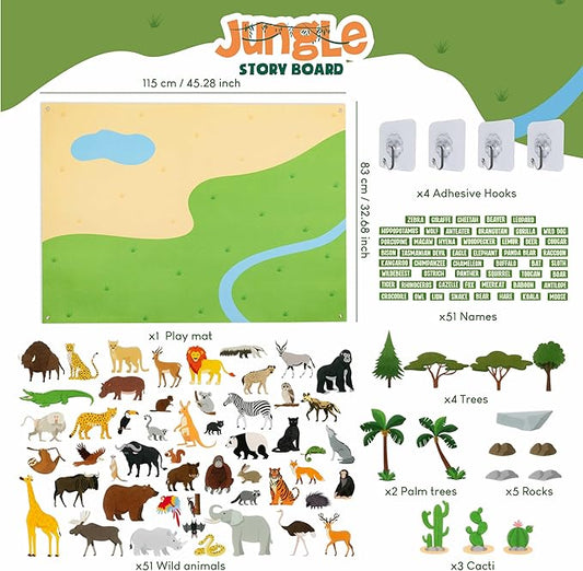 BONNYCO Felt Board for Toddlers with 116 Jungle Animals Figures. Montessori and Sensory Toys, Birthday Gifts for Kids 3-8 Years Old. Educational Games Learning Activities Christmas