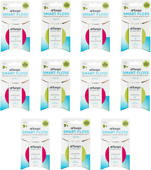 DrTung's Smart Floss - Natural Floss, PTFE & PFAS Free Floss, Gentle on Gums, Expands & Stretches, BPA Free - Natural Dental Floss Cardamom Flavor (Pack of 11)